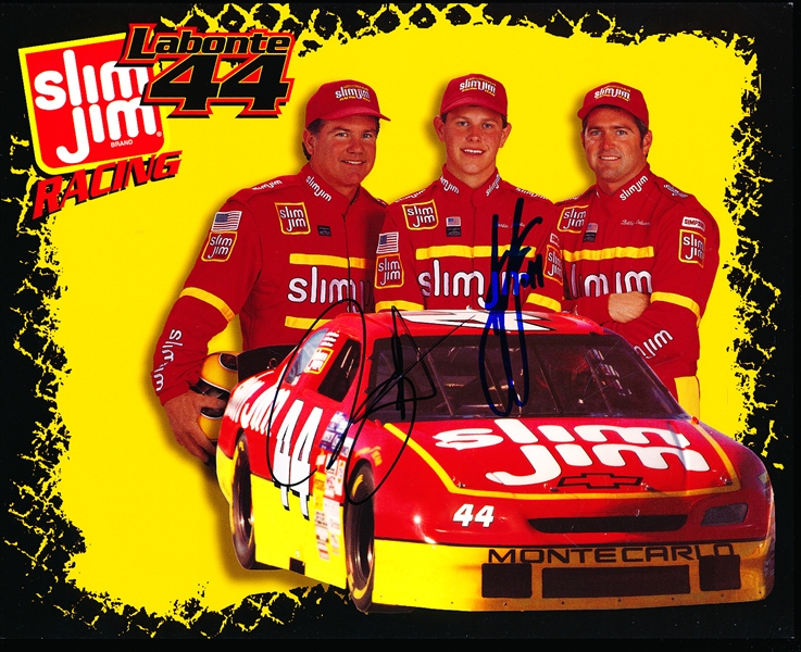 Autographed Bobby and Justin Labonte Busch Series #44 Slim Jim Car Color 8” x 10” Handout