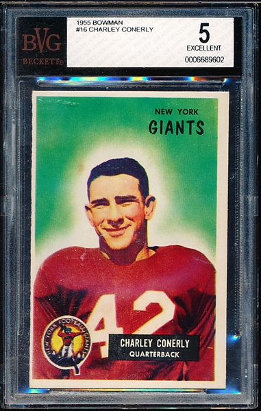 1955 Bowman Football- #16 Charlie Conerly, NY Giants- BVG 5 (Ex)