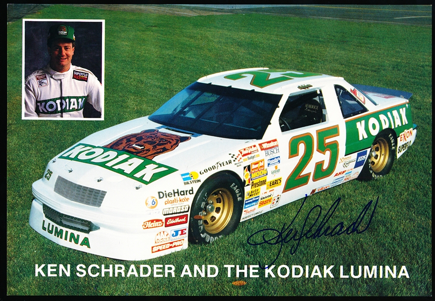 Autographed Ken Schrader 1991 #25 Kodiak Car NASCAR Color 6-½” x 9-½” Handout