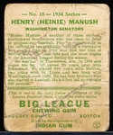 1934 Goudey Baseball- #18 Heinie Manush, Washington