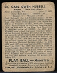 1939 Playball Bb- #53 Carl Hubbell, New York Giants