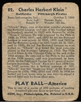 1939 Playball Bb- #82 Chuck Klein, Pirates