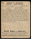 1939 Playball Bb- #94 Heinie Manush, Pirates