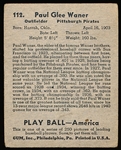 1939 Playball Bb- #112 Paul Waner, Pirates