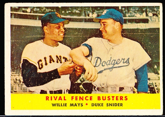 1958 Topps Baseball- #436 Rival Fence Busters- Mays/Snider