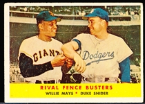 1958 Topps Baseball- #436 Rival Fence Busters- Mays/Snider