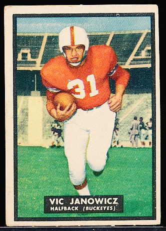 1951 Topps Magic Football- #10 Vic Janowicz, Ohio State RC- scratched off silver back.