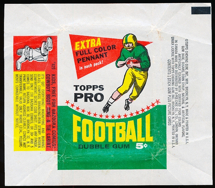 1964 Topps Football- 5 Cent Wrapper- “Extra Full Color Pennant” on Front