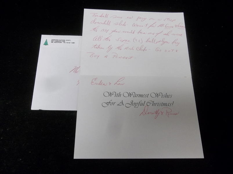 Signed Postmarked 1998 Former Umpire Russ Goetz Christmas Card with Personal Note