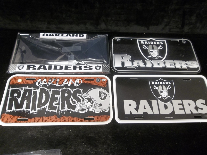 1990’s-2000’s Oakland Raiders/Raiders Plastic License Plates and License Plate Holder- 4 Diff.