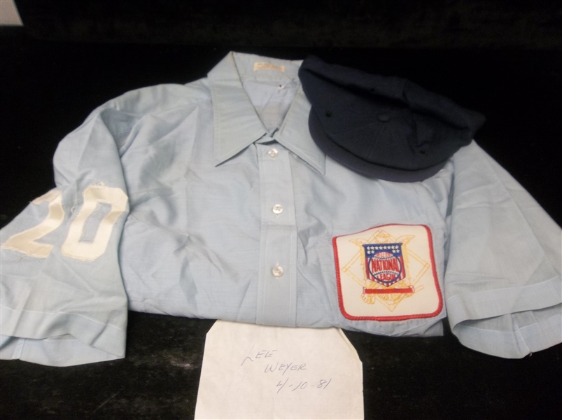 Lee Weyer Game Issued Hathaway #20 Light Blue N.L. Umpire Shirt with KM Pro Game Issue Cap