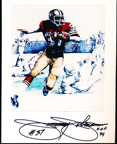 Autographed Jimmy Johnson San Francisco 49ers NFL 8” x 10” Backer Board with a Color Drawing Photo attached