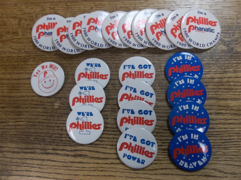 1980 Philadelphia Phillies Pin-Back Buttons Clean-Up Group- 22 Asst/5 Diff.