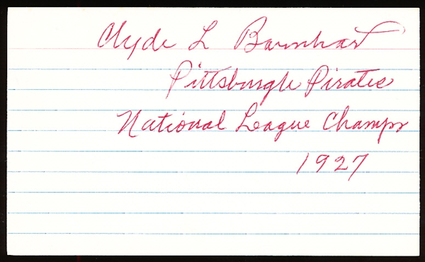 Autographed Clyde Barnhart MLB Index Card