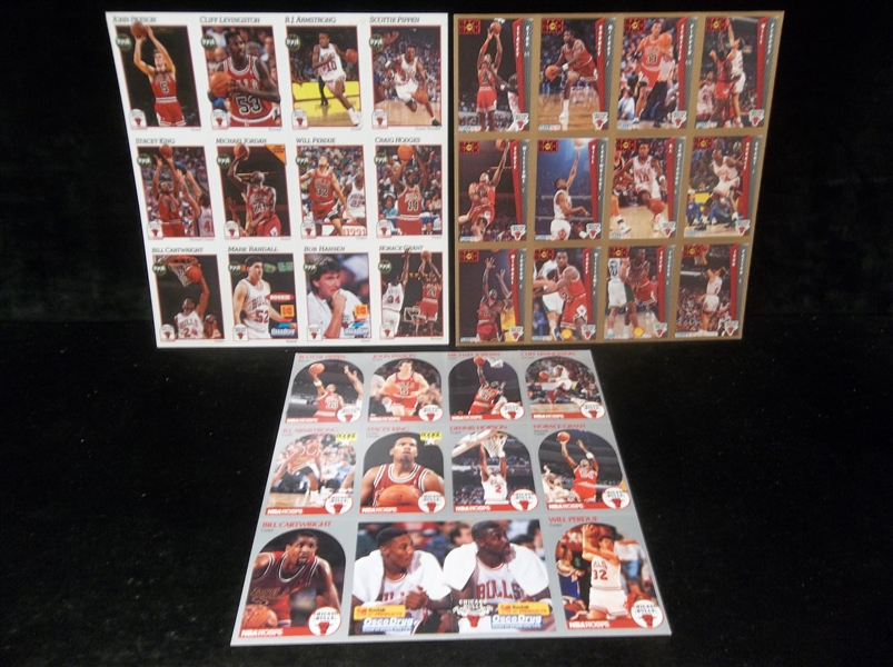 1990-91 to 1992-93 Chicago Bulls NBA Stadium Give-Away Card Sheets- 3 Diff.