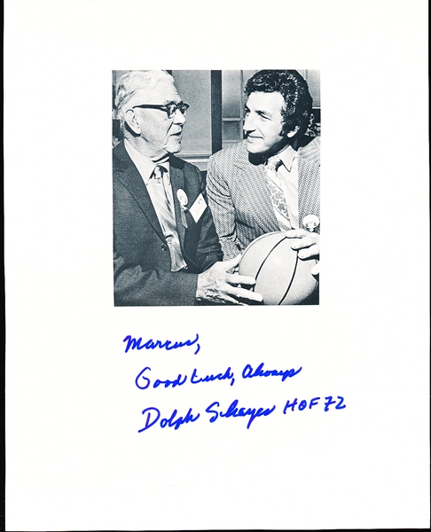 Autographed Dolph Schayes Syracuse Nationals NBA 8” x 10” Backer Board with B/W Photo Attached