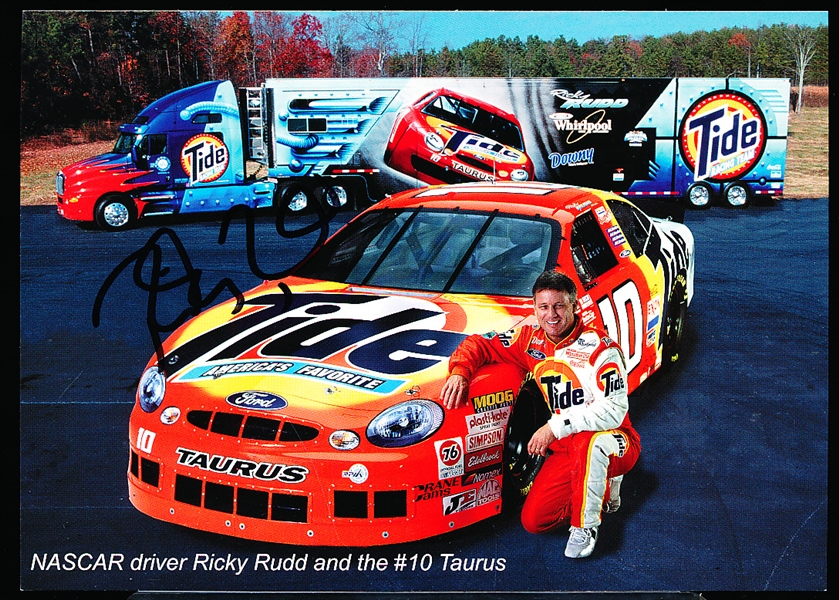 Autographed Ricky Rudd NASCAR #10 Tide Car Color 5” x 7” Handout