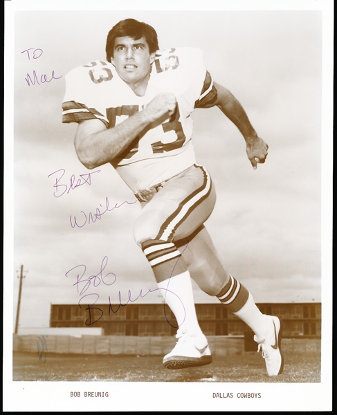 Autographed Bob Breunig Dallas Cowboys NFL B/W 8” x 10” Photo