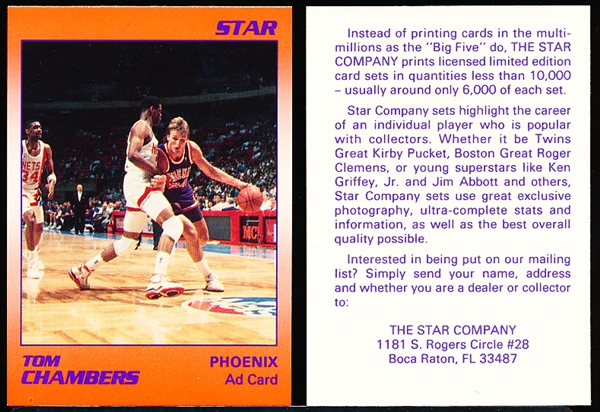 1990/91 Star Co. Basketball- Ad Card-Tom Chambers- 135 Cards