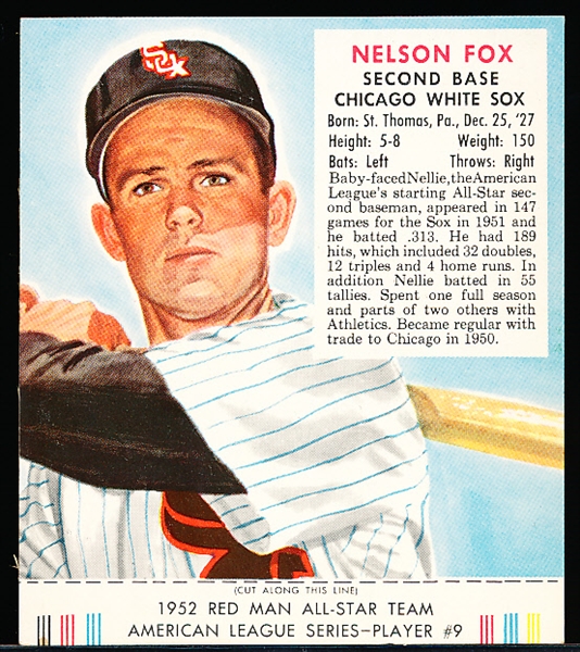 1952 Red Man Tobacco Bb with Tab-AL #9 Nellie Fox, White Sox