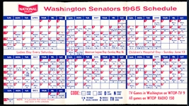 1965 Washington Senators MLB Pocket Schedule