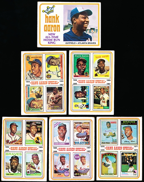 1974 Topps Bb- 6 Diff Hank Aaron Cards