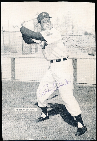 Autographed Rocky Colavito Cleveland Indians MLB B/W Approx. 5-½” x 8” Photo