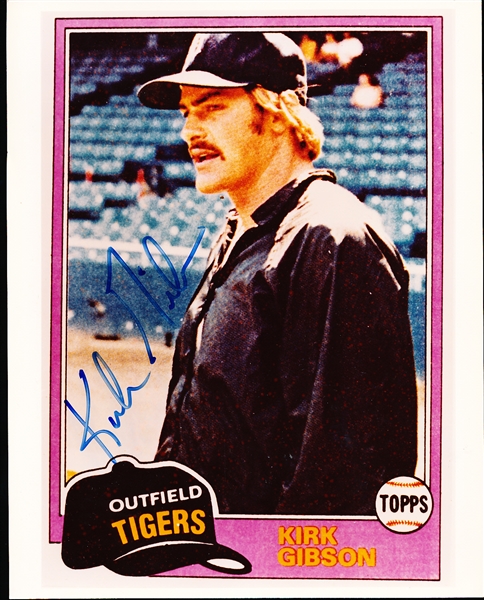 Autographed Kirk Gibson Detroit Tigers MLB Color 8” x 10” Blowup of his 1981 Topps Rookie Card