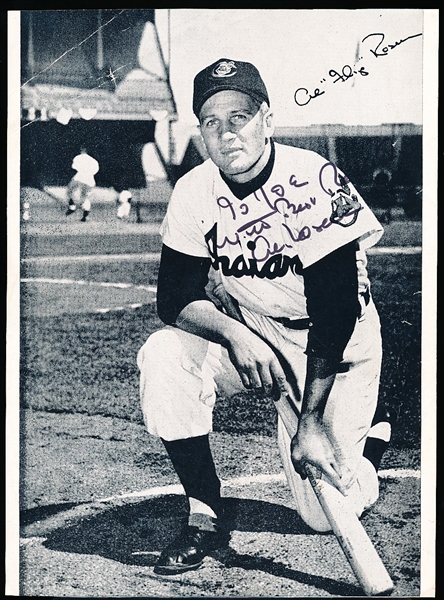 Autographed Al Rosen Cleveland Indians MLB B/W 5-7/8” x 8” Thick Paper Photo Cut down from an Indians Photo Pack