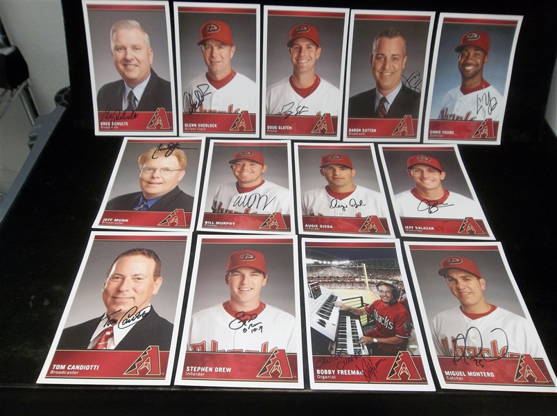 Autographed 2007 Arizona Diamondbacks 5-3/4” x 8-1/2” Cards- 13 Diff