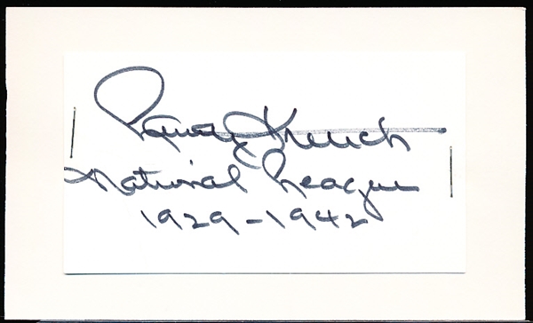 Autographed Larry French MLB Cut Signature Stapled to an Index Card