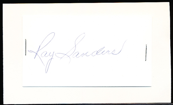 Autographed Ray Sanders MLB Cut Signature Stapled to an Index Card