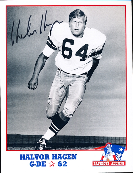 Autographed Halvor Hagen New England Patriots NFL B/W 8-½” x 11” Photo