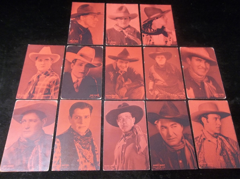 1920’s Exhibit Supply Co. Red Tint Western Stars Blank Back Exhibit Cards- 13 Diff.