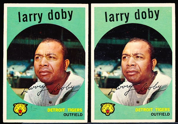 1959 Topps Bb- #455 Larry Doby, Detroit Tigers- 2 cards