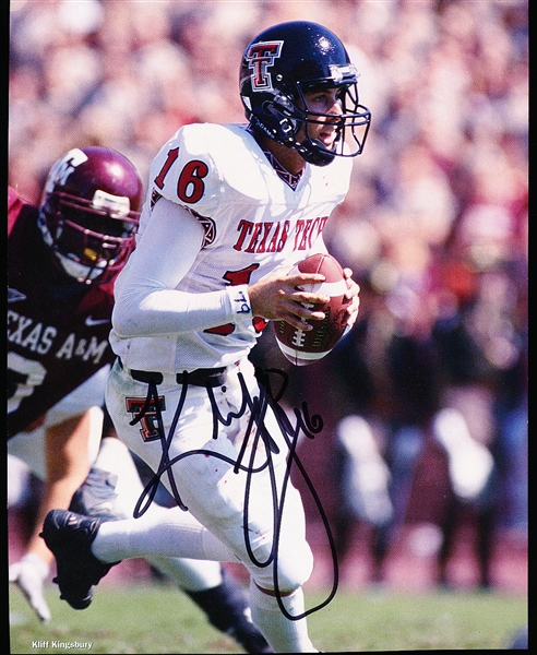 Autographed Kliff Kingsbury Texas Tech NCAA Ftbl. Thin Paper Color 8” x 10” Photo