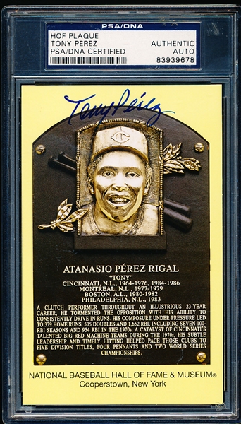 Autographed Tony Perez MLB Hall of Fame Yellow Plaque- PSA/DNA Certified/Slabbed