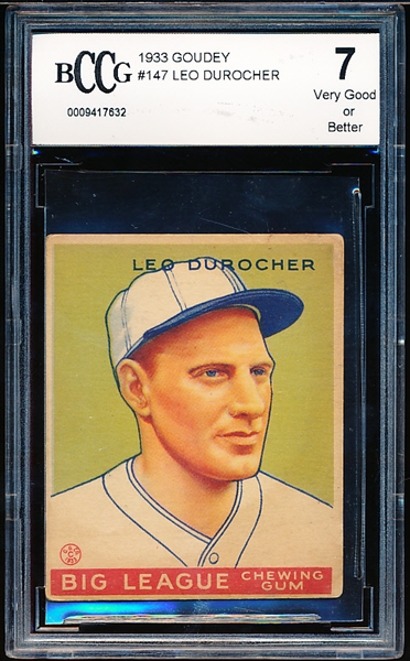 1933 Goudey Baseball- #147 Leo Durocher, Cardinals- BCCG 7 (Very Good or better)