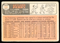 1966 Topps Baseball- #598 Gaylord Perry, Giants- Hi# 