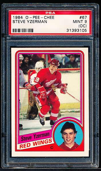 1984-85 OPC Hockey- #67 Steve Yzerman RC- PSA Mint 9 (OC)