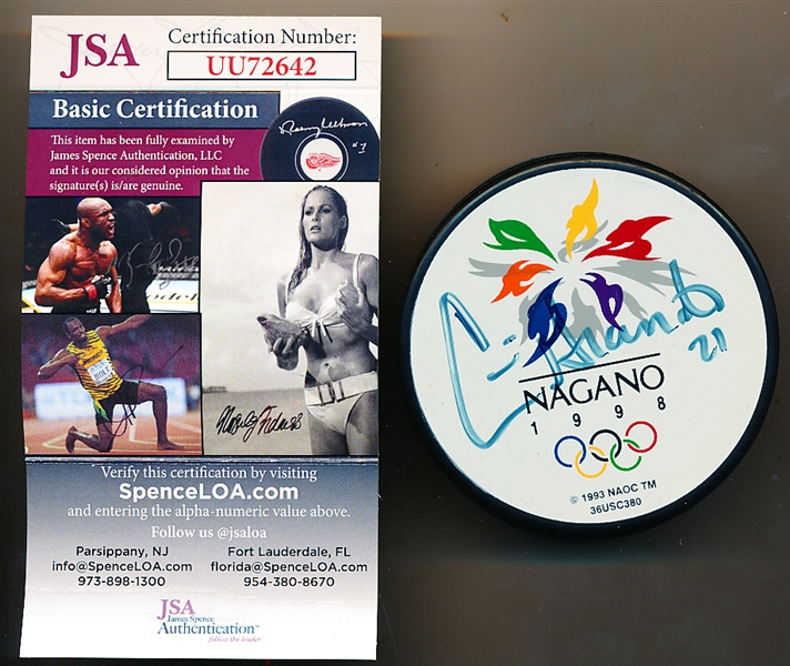 Autographed Cammi Granato 1998 Nagano Olympic Logo Puck- JSA Certified