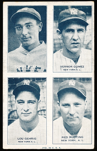 1936 Baseball 4 in 1 Exhibit- Tony Lazzerri/ Vernon Gomez/ Lou Gehrig/ Red Ruffing (New York Yankees)