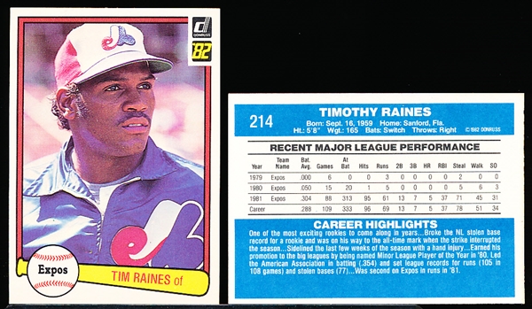 1982 Donruss Bb- #214 Tim Raines, Expos- 50 Cards