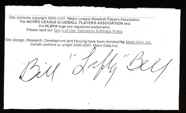 Autographed Bill “Lefty” Bell Cut Signature