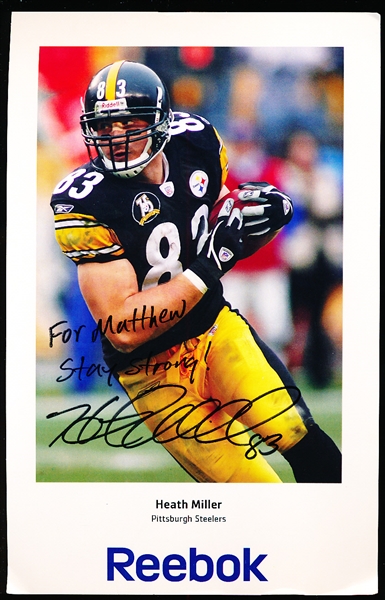 Autographed Heath Miller Reebok 5-1/2” x 8-1/2” Steelers Promotional Color Picture