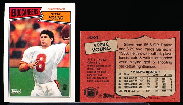 1987 Topps Football- #384 Steve Young, Buccaneers- 12 Cards