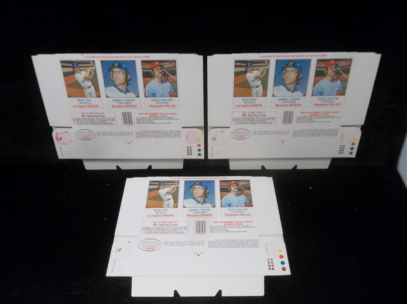 1975 Hostess Baseball- 3 Flattened “King Dons” Boxes- with 3 Card Panel