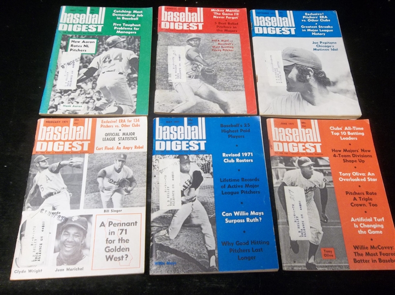 Lot Detail - 6 Diff. 1971 Baseball Digest Magazines