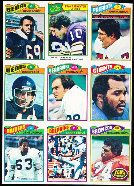 1977 Topps Football 9-Card Hand-Cut Uncut Sheet