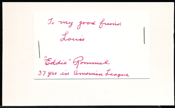 Autographed Eddie Rommel MLB Cut Signature Stapled to an Index Card